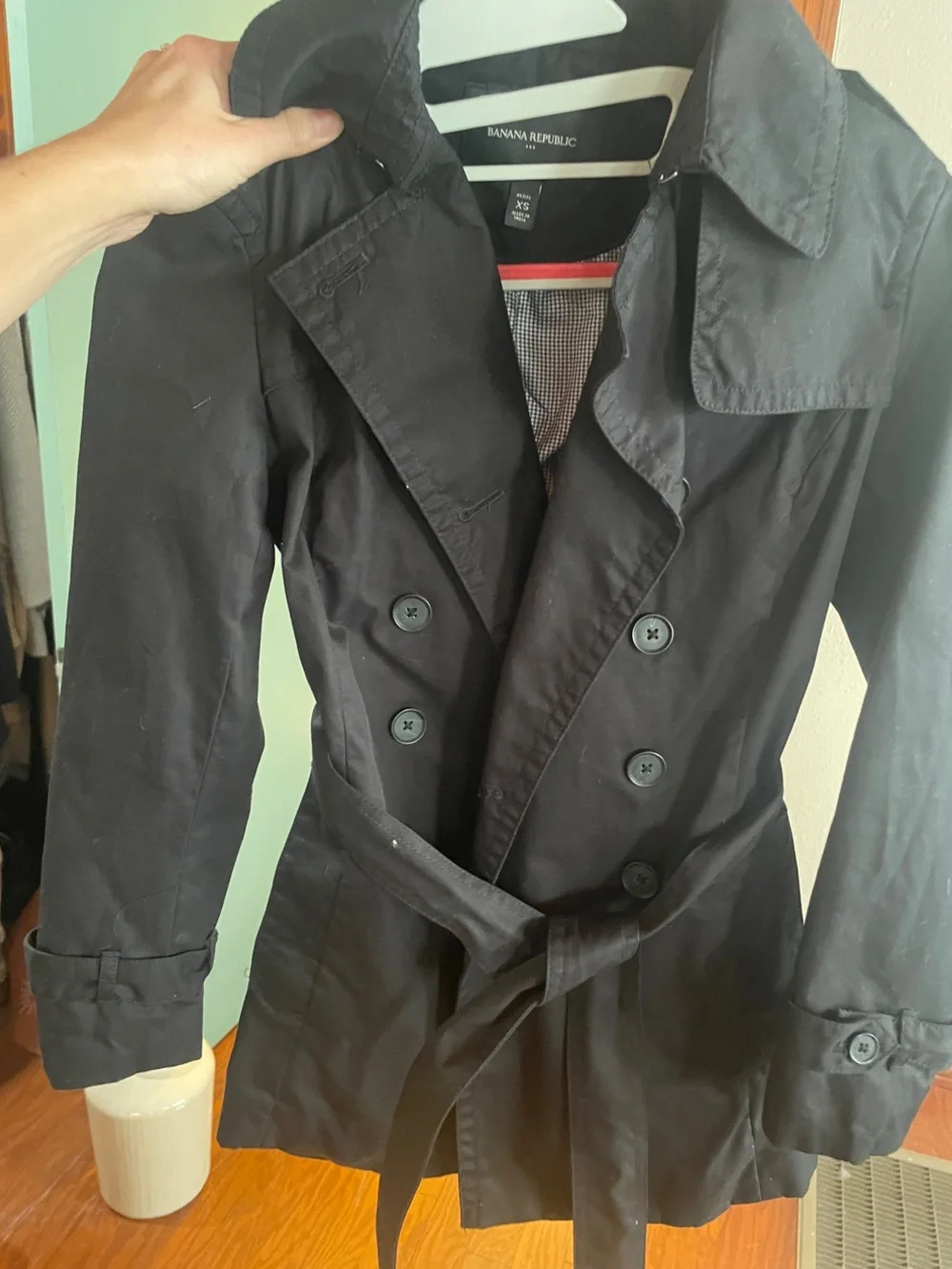Banana Republic Black Double-Breasted Trench Coat with Belt